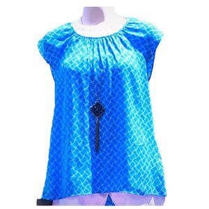 Banana Republic Blue Geometric Cap Sleeve Blouse